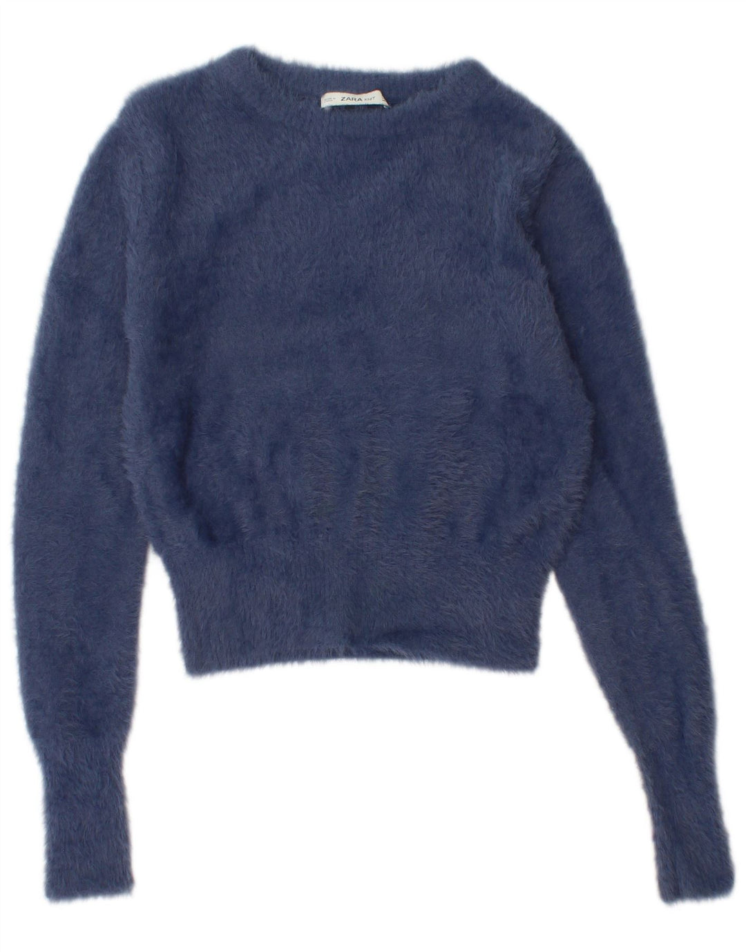 ZARA Damen Pullover mit bauchfreiem U-Boot-Ausschnitt, Gr. 12, Mittelmarineblau