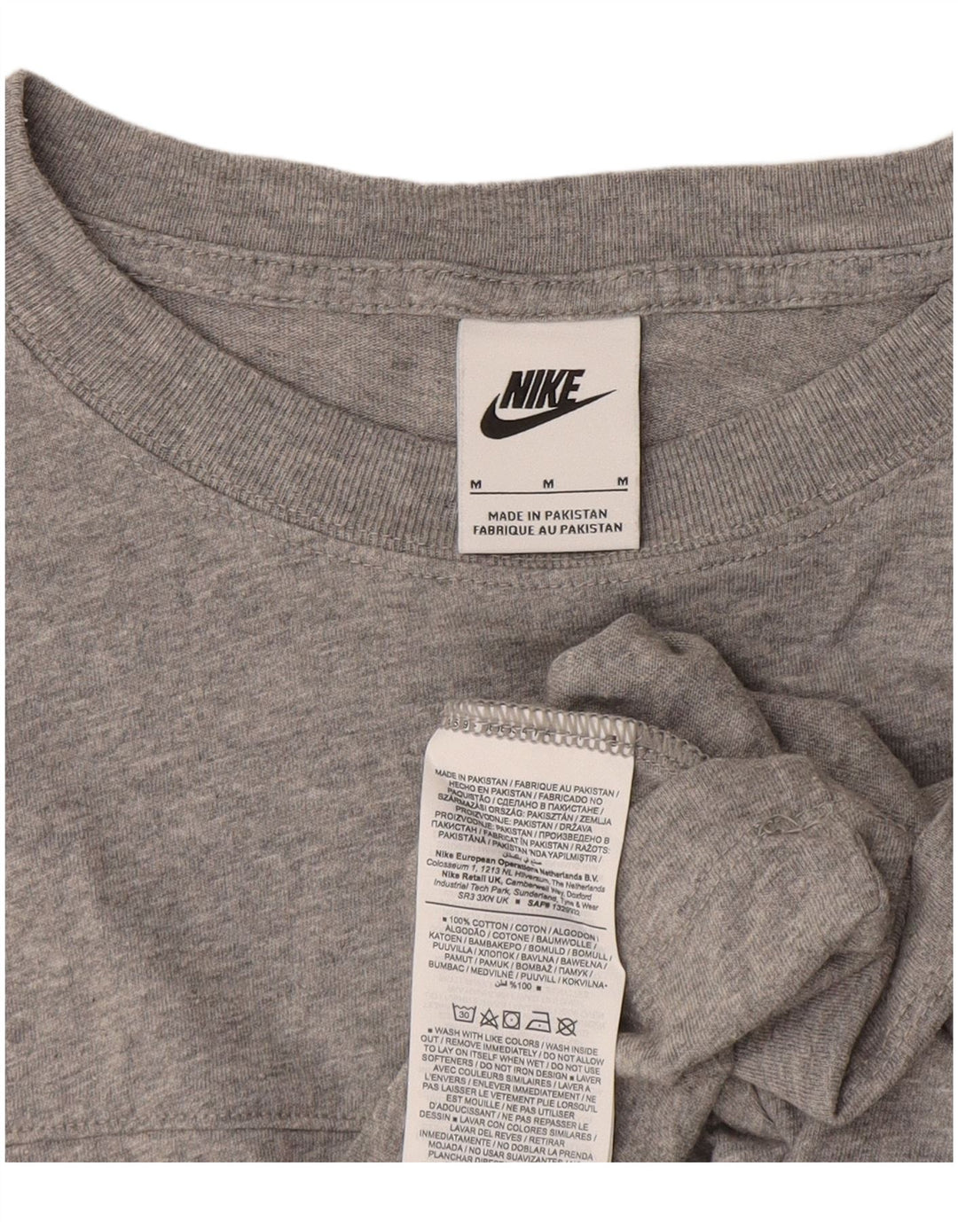 NIKE Damen Crop Graphic T-Shirt Top UK 14 Mittelgraue Colourblock-Baumwolle