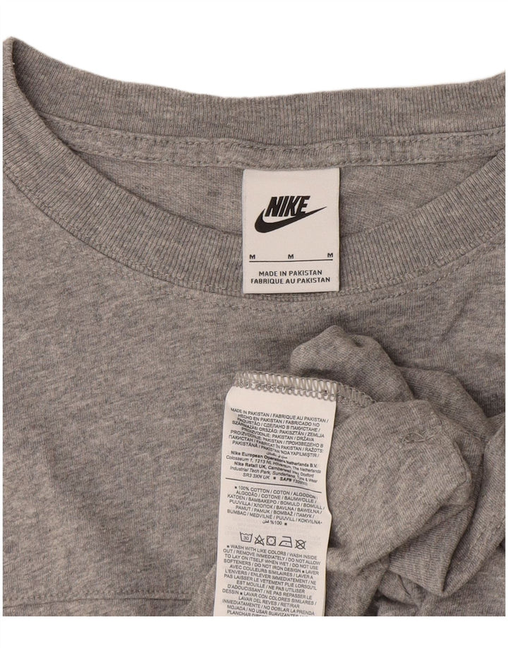 NIKE Damen Crop Graphic T-Shirt Top UK 14 Mittelgraue Colourblock-Baumwolle