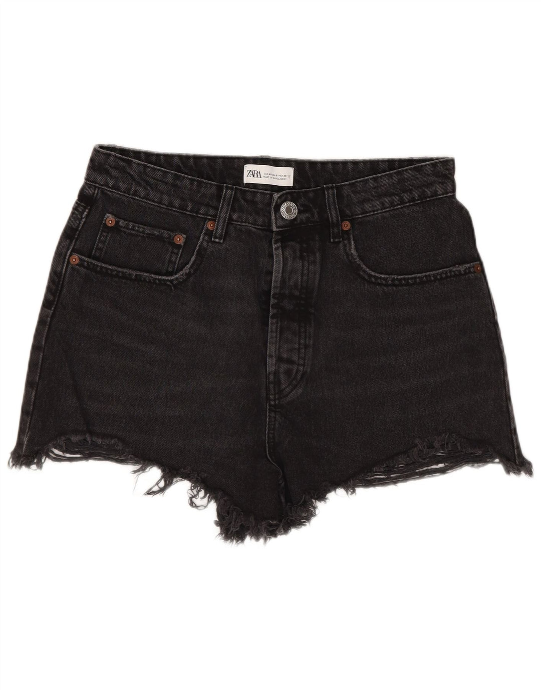 Zara Damen Jeansshorts mit hoher Taille, EU 40, Mittel W30, Schwarz