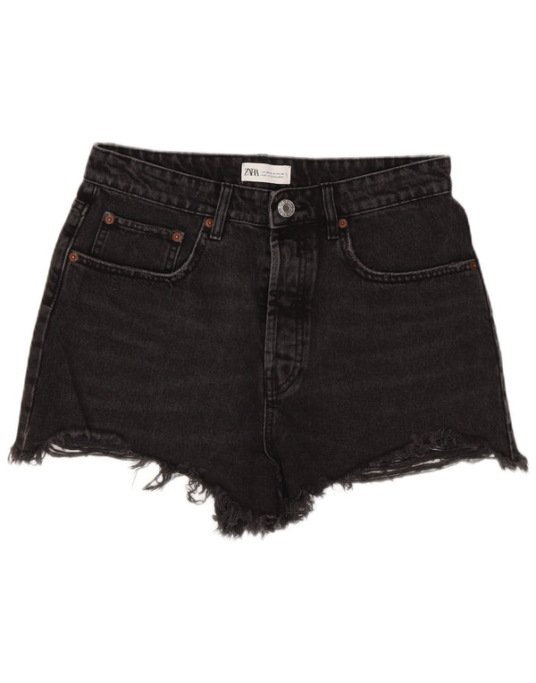 Zara Damen Jeansshorts mit hoher Taille, EU 40, Mittel W30, Schwarz