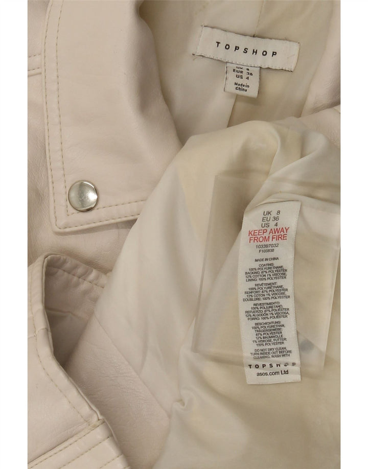 Topshop Damen-Bikerjacke aus Kunstleder, UK 8, Größe S, gebrochenes Weiß, Polyurethan