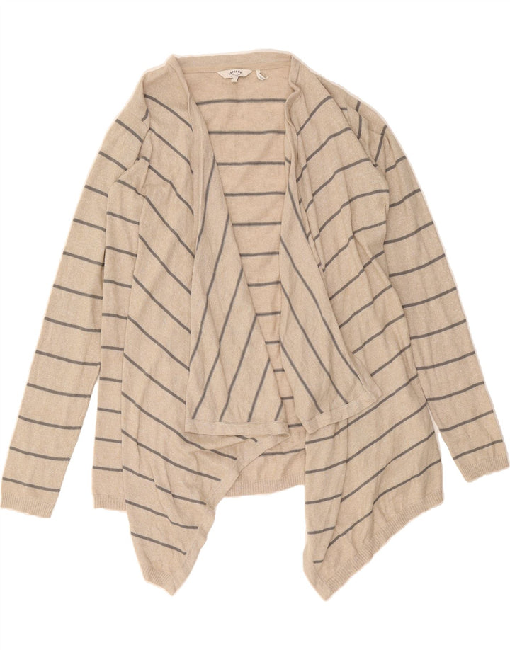 FAT FACE Womens Open Cardigan Sweater UK 12 Medium Beige Striped Cotton Vintage Fat Face and Second-Hand Fat Face from Messina Hembry 