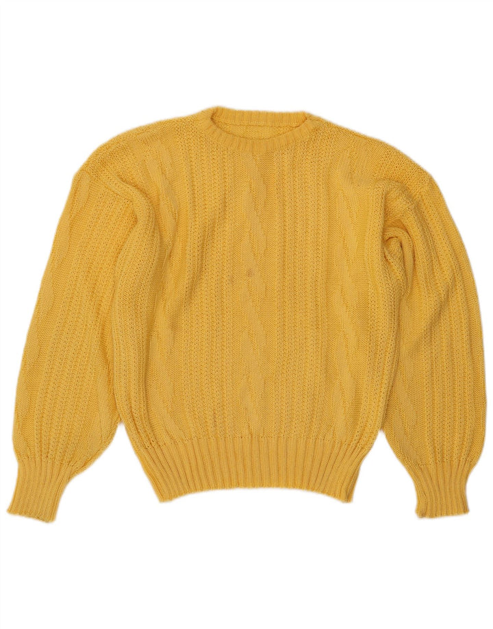 VINTAGE Damen Pullover mit Rundhalsausschnitt IT 48 XL Gelbes Acryl