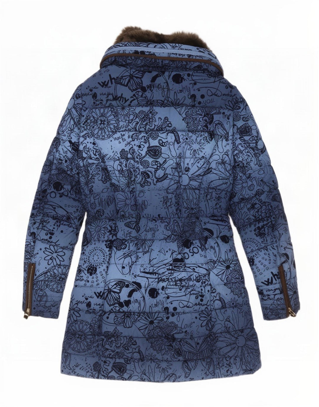 Desigual Damen Kapuzenmantel, gepolstert, EU 40, mittelblaues Blumenmuster, Polyester