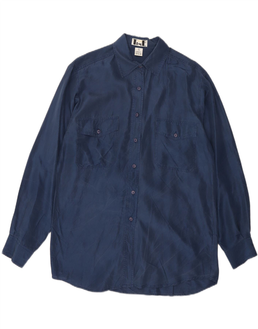 VINTAGE Damen Übergroßes Hemd UK 10 Kleine marineblaue Seide