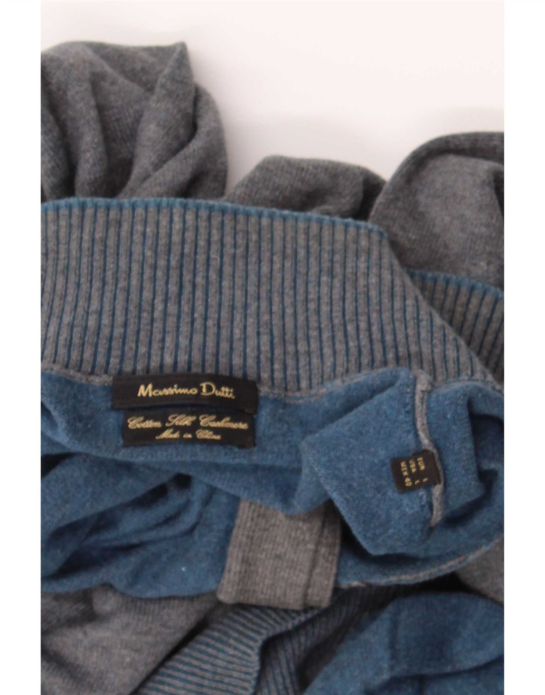 Massimo Dutti Herren-Pullover mit Knopfkragen, groß, aus grauer Baumwolle