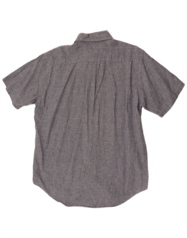 Brooks Brothers Herren Kurzarmhemd Mittelblaues Hahnentrittmuster