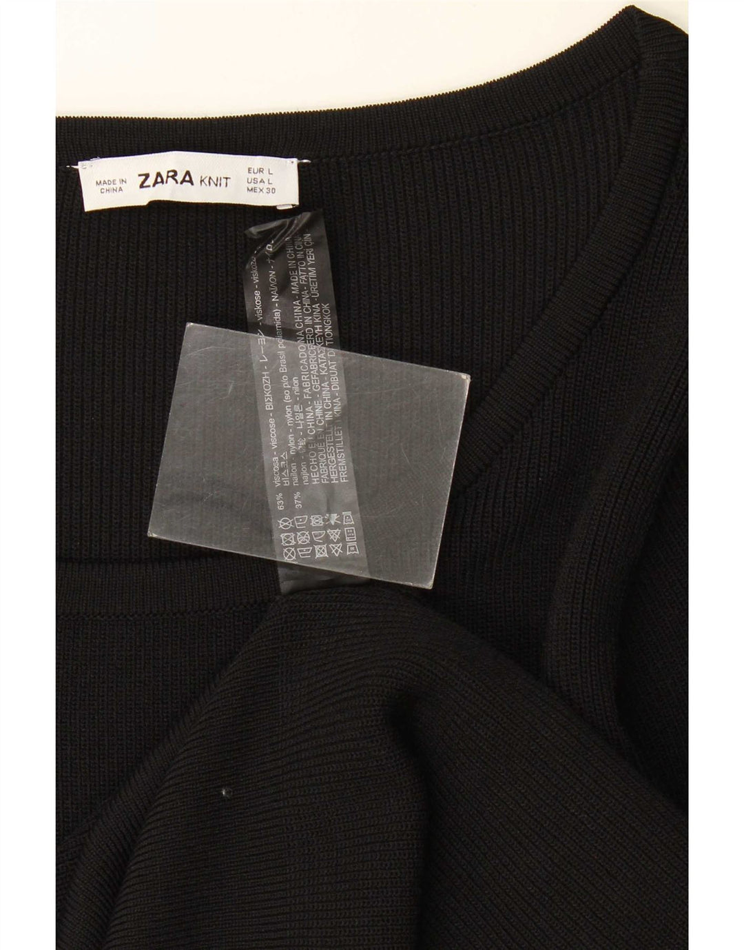 Zara Damen Top Langarm UK 14 Große schwarze Viskose
