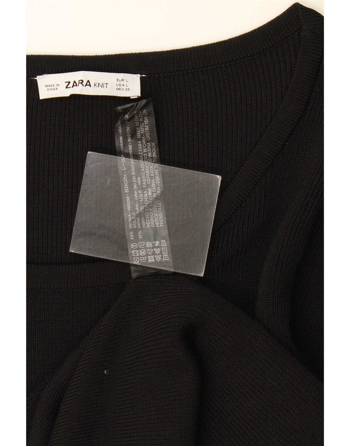 Zara Damen Top Langarm UK 14 Große schwarze Viskose