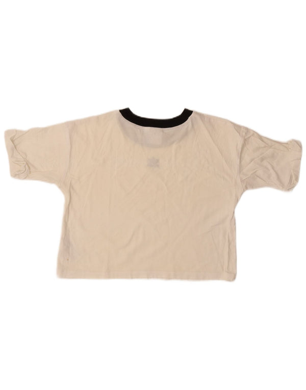 Adidas Damen Crop T-Shirt Top UK 16 Large Weiß Colourblock Baumwolle