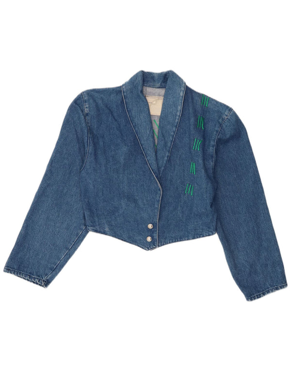 Vintage Damen Crop Jeansjacke UK 10 Kleine blaue Baumwolle