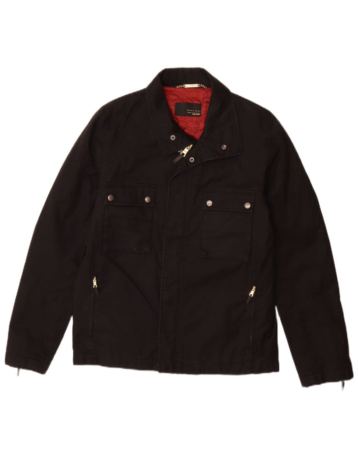 ZARA Herren Utility-Jacke UK 38 Mittelschwarze Baumwolle