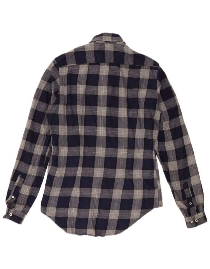 Zara Slim Fit Flanellhemd für Herren, klein, marineblau, kariert, Baumwolle