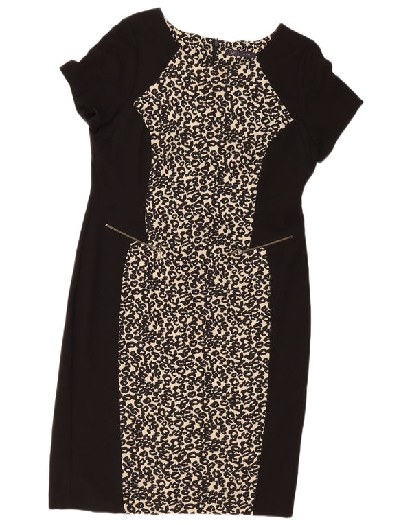 Marks & Spencer Damen Etuikleid UK 46 Große schwarze Viskose mit Animal-Print