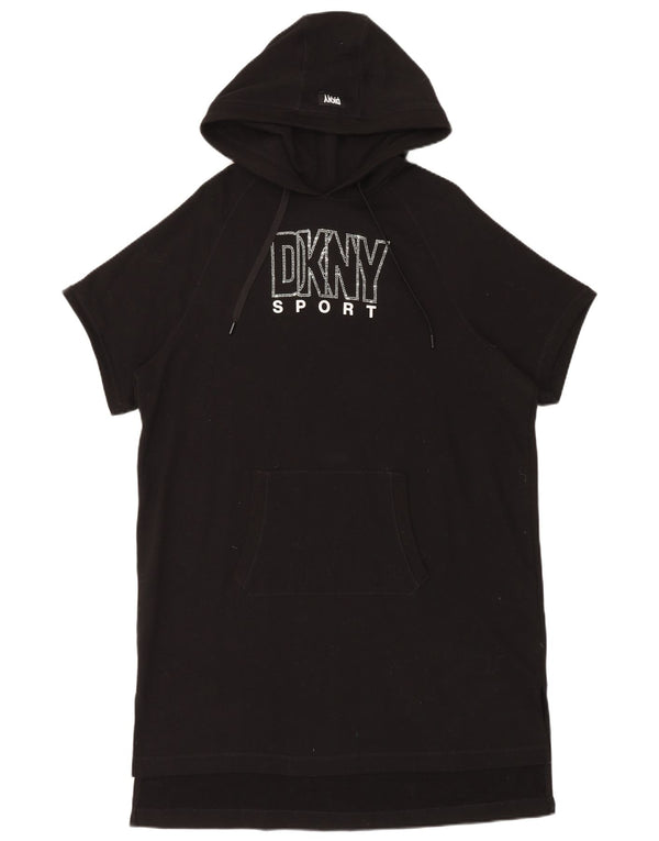 Dkny Womens Graphic Oversized Hoodie Kleider UK 6 XS Schwarz Baumwolle