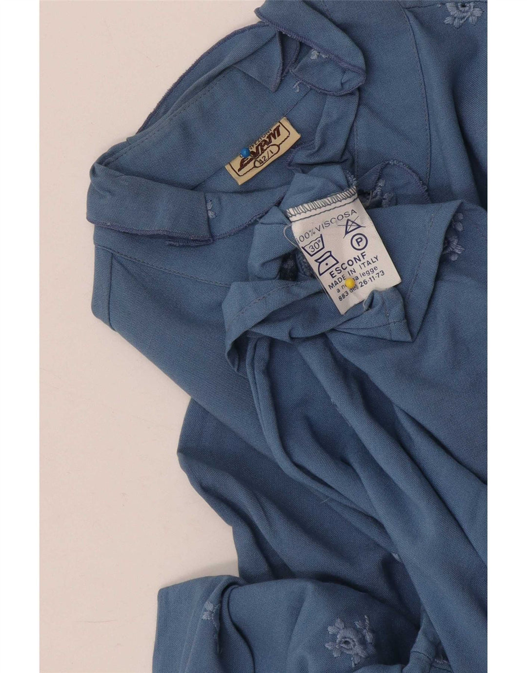 Vintage Damen Hemdbluse IT 42 Mittelblaue geblümte Viskose