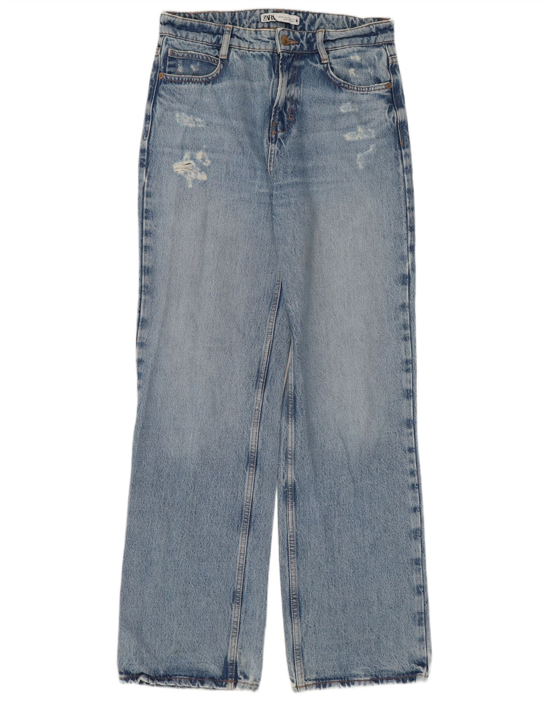 ZARA Damen Distressed Bootcut Jeans EU 36 XS W26 L32 Blau