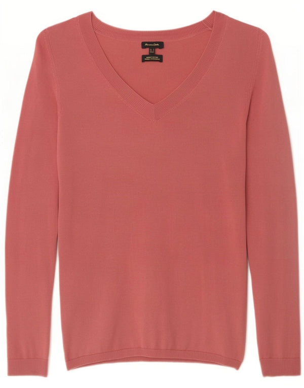 Massimo Dutti Damen-Pullover mit V-Ausschnitt, Gr. 6, XS, Rosa, Baumwolle