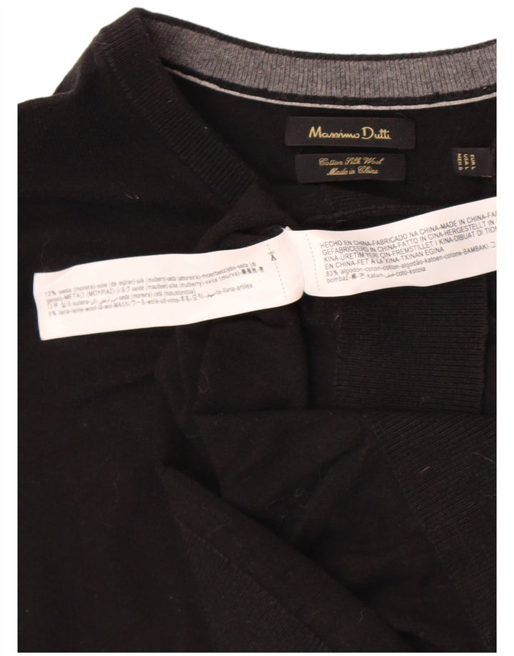 Massimo Dutti Herren-Pullover mit Rundhalsausschnitt, groß, aus schwarzer Baumwolle