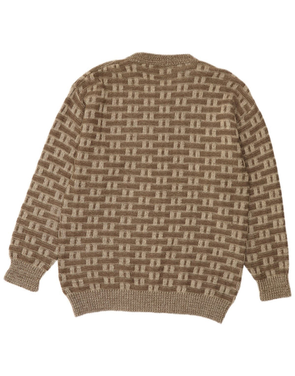 Lindbergh Herren-Pullover mit Rundhalsausschnitt, mittelgroße Khaki-geometrische Wolle