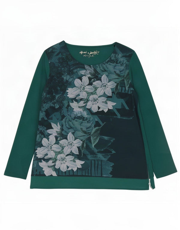 Desigual Damen Graphic Top Langarm UK 18 XL Grün Blumen
