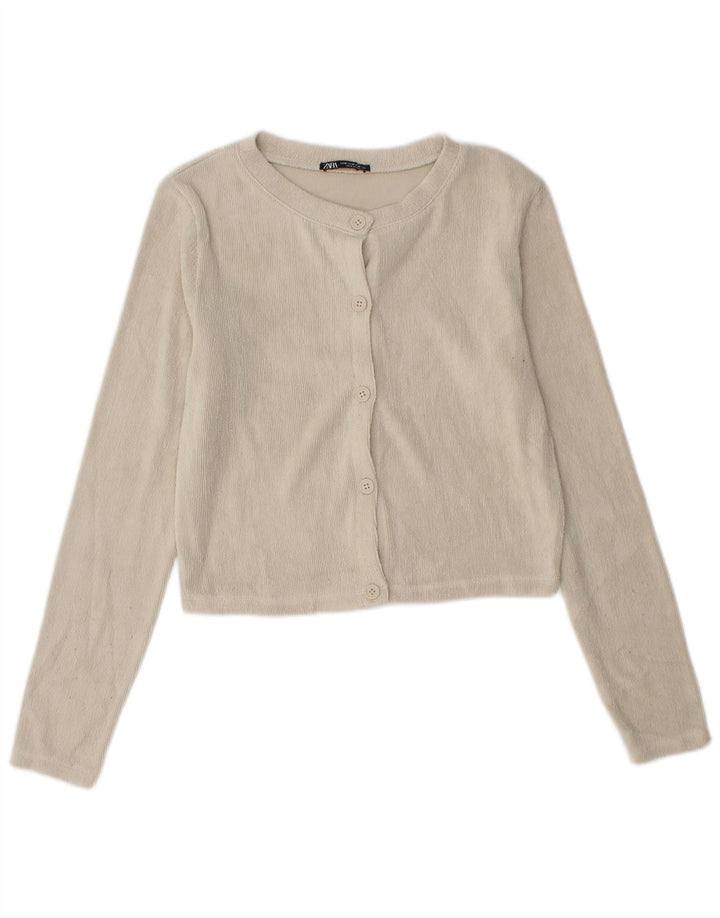 Zara Damen Crop Cardigan Pullover UK 12 Medium Beige