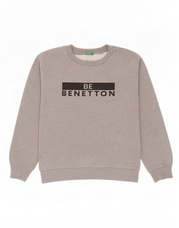 Benetton Jungen-Sweatshirt mit Grafik, 10–11 Jahre, XL, graue Baumwolle