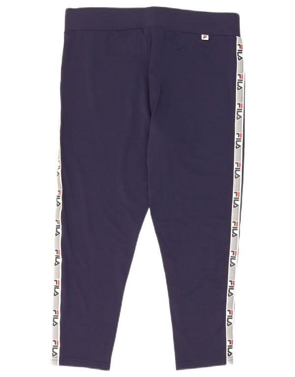 Fila Womens Graphic Capri Leggings UK 14 Medium Navy Blue Colourblock