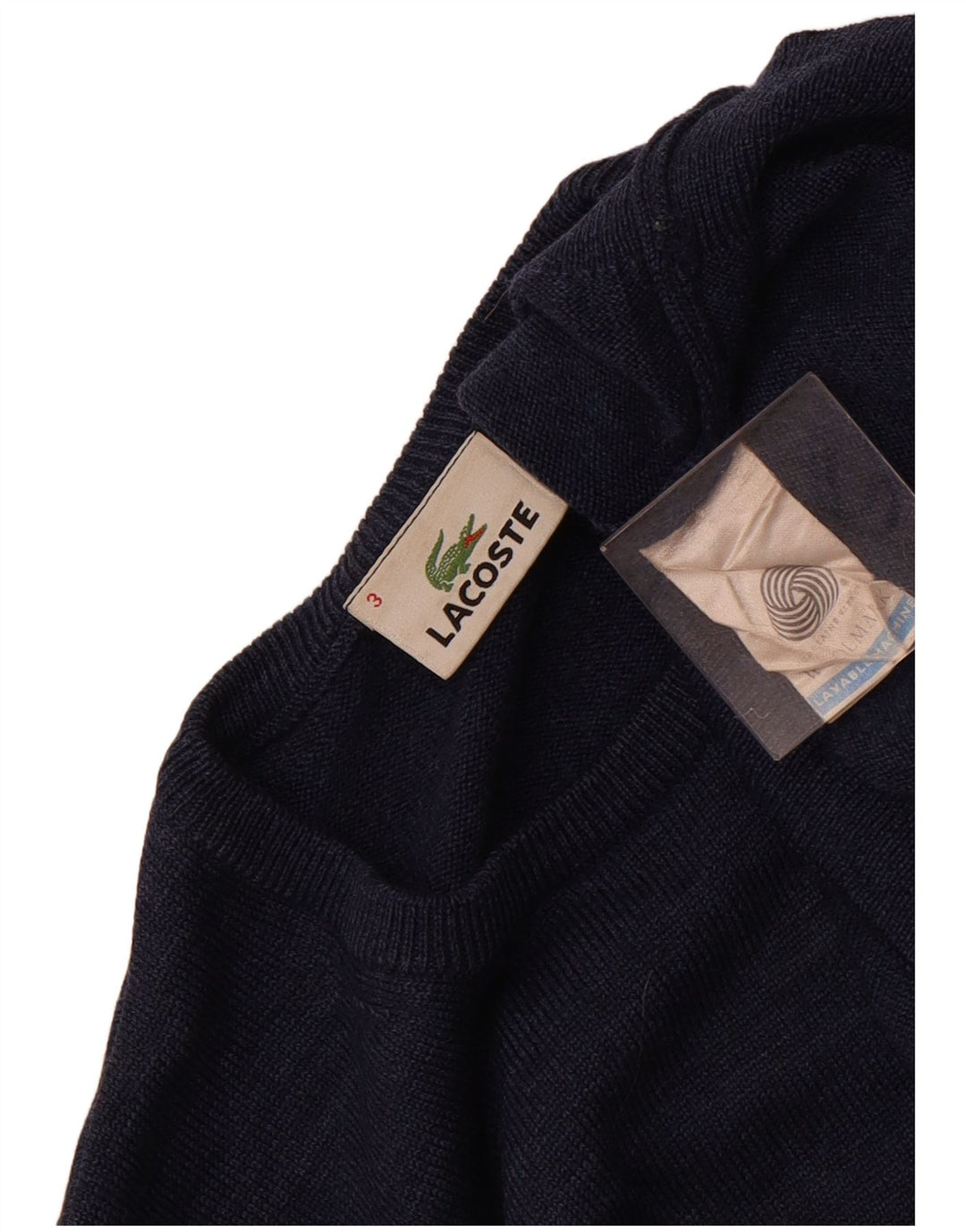 LACOSTE Mens Crew Neck Jumper Sweater Size 3 Small Navy Blue Wool