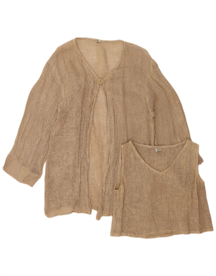 Vintage Damen Durchsichtiges 1-Knopf-2-teiliges Set UK 12 Mittelbeige