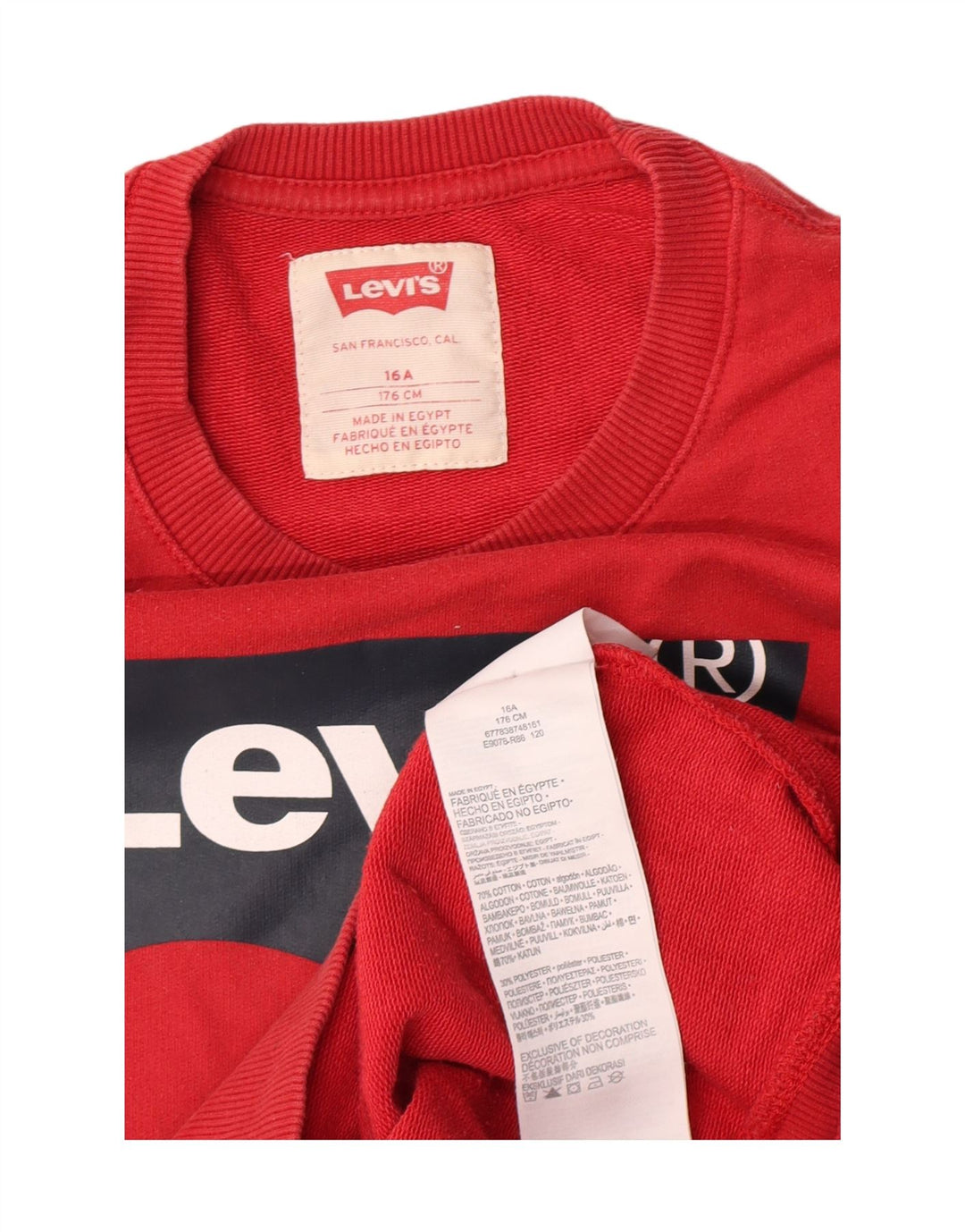 Levi's Jungen-Sweatshirt mit Grafik, 15–16 Jahre, rote Baumwolle