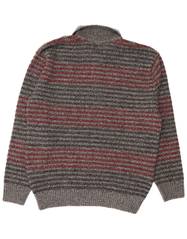 Barisal Herren-Pullover mit Rollkragen, mittelgrau, gestreift, Polyacryl