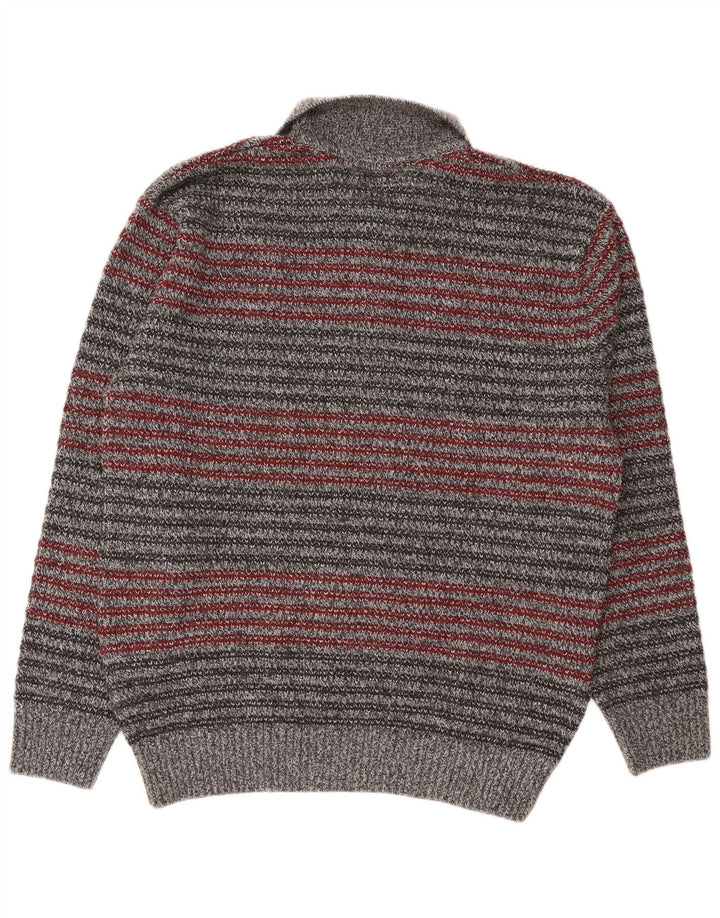 Barisal Herren-Pullover mit Rollkragen, mittelgrau, gestreift, Polyacryl