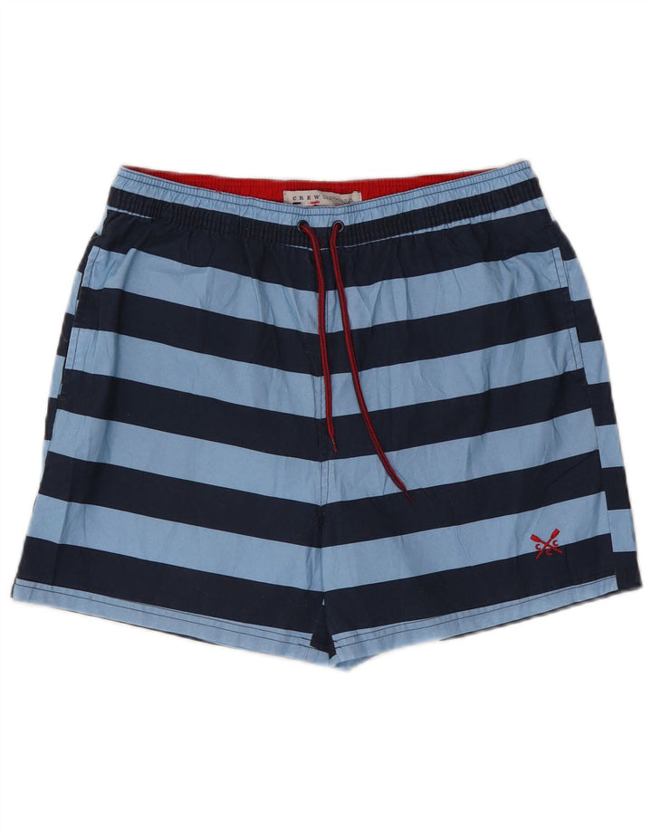 CREW CLOTHING Herren-Badeshorts aus mittelblau gestreiftem Polyester