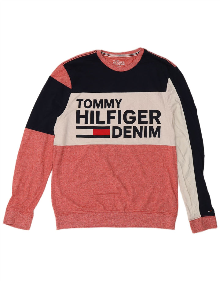 TOMMY HILFIGER Damen Sweatshirt-Pullover UK 14 Mittelroter Farbblock