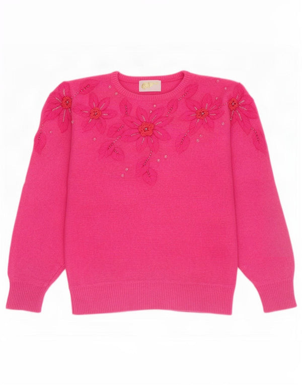 Rosalita Damen-Pullover mit U-Boot-Ausschnitt, Gr. 42, Größe L, rosa geblümt
