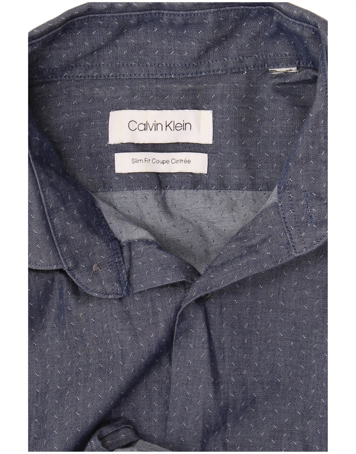 CALVIN KLEIN Herren Slim Fit Hemd Medium Navy Blue Spotted