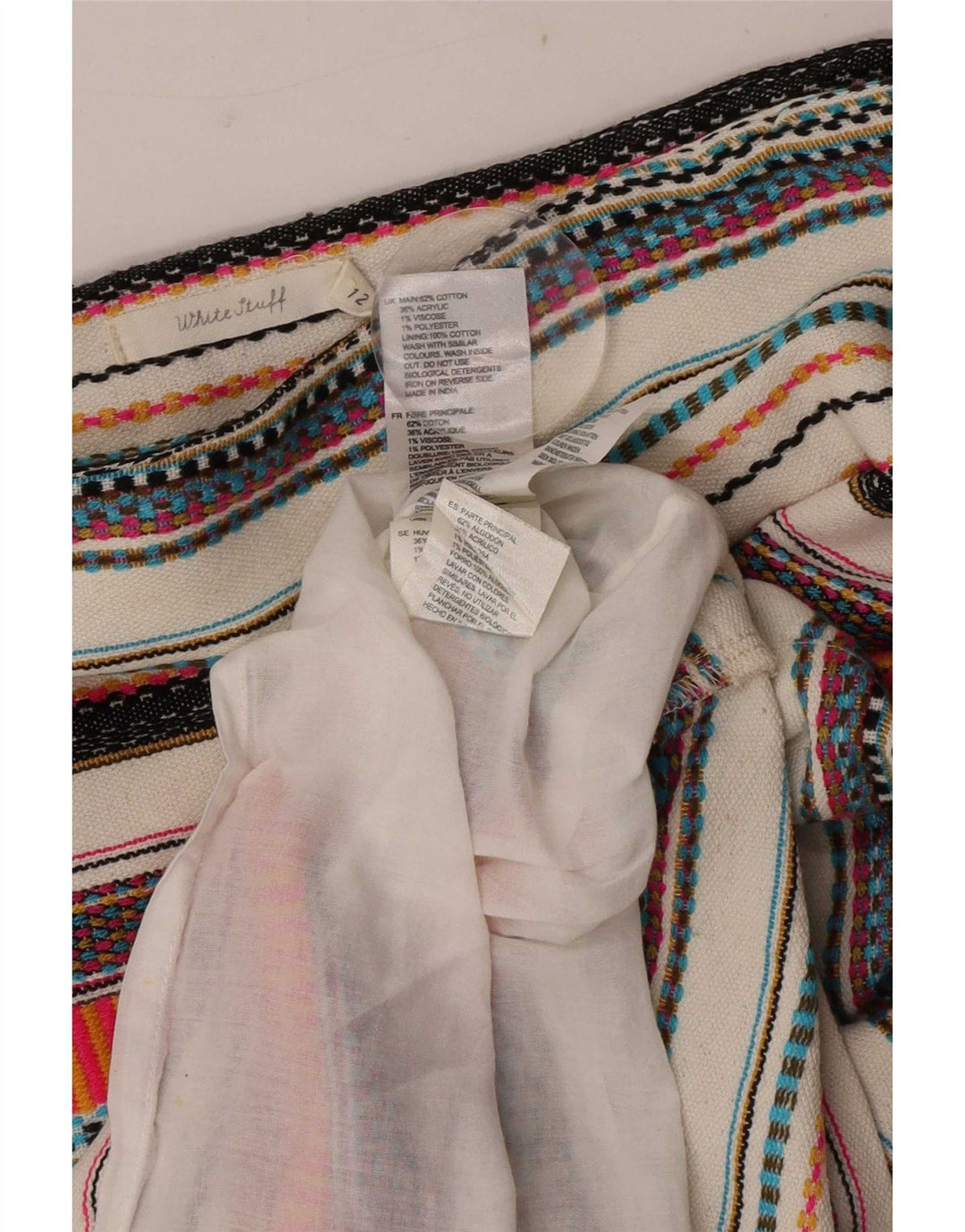 White Stuff Damen Minirock UK 12 Medium W32 Mehrfarbig gestreifte Baumwolle