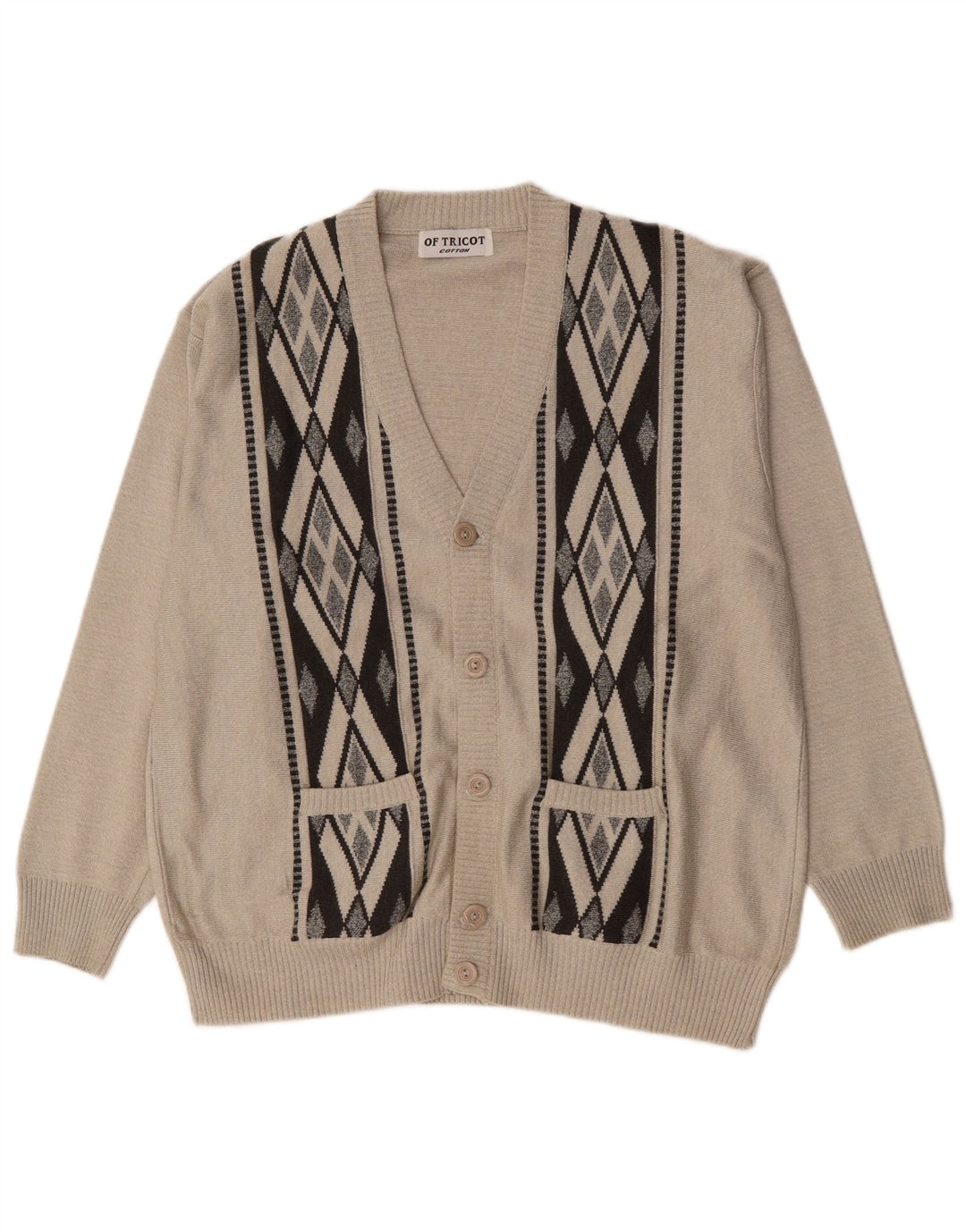 Vintage Herren Cardigan Pullover XL Grau Argyle/Diamant Baumwolle