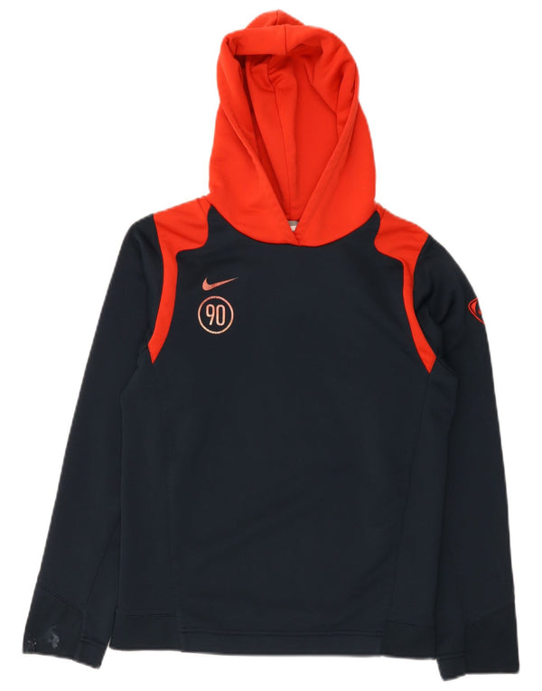Nike Jungen-Pullover mit grafischem Kapuzenpullover, 12–13 Jahre, groß, Marineblau, Farbblock