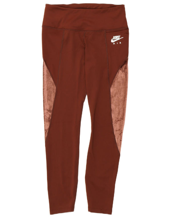 Nike Damen Dri Fit Leggings UK 12 Mittelbraunes Colourblock-Polyester