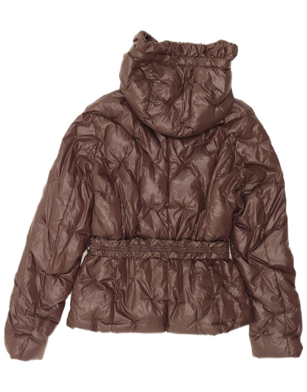 Cerruti 1881 Wattierte Damenjacke mit Kapuze IT 46 XL Braunes Polyamid