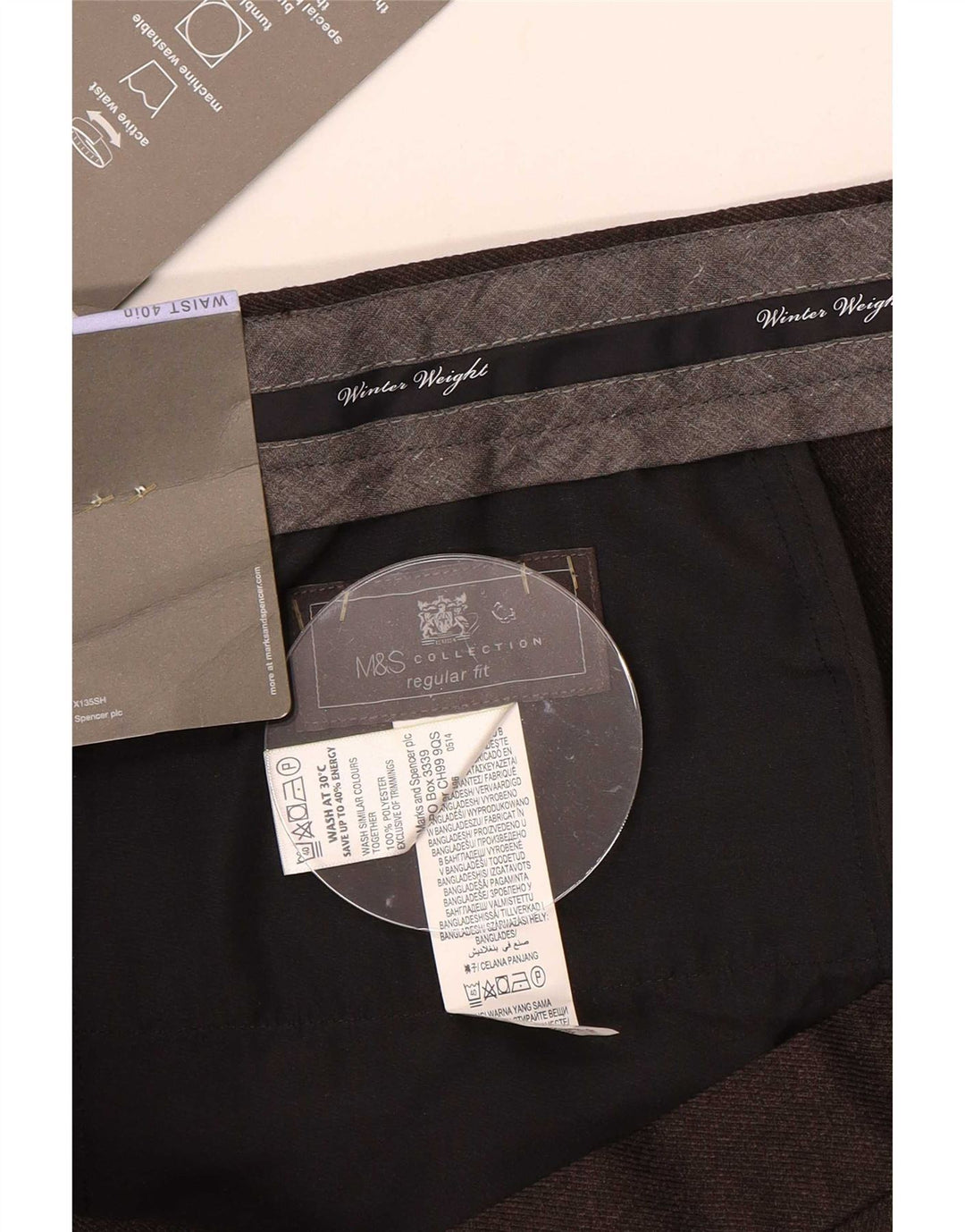 Marks & Spencer Herren-Anzughose in normaler Passform, W40, L31, braun, Polyester