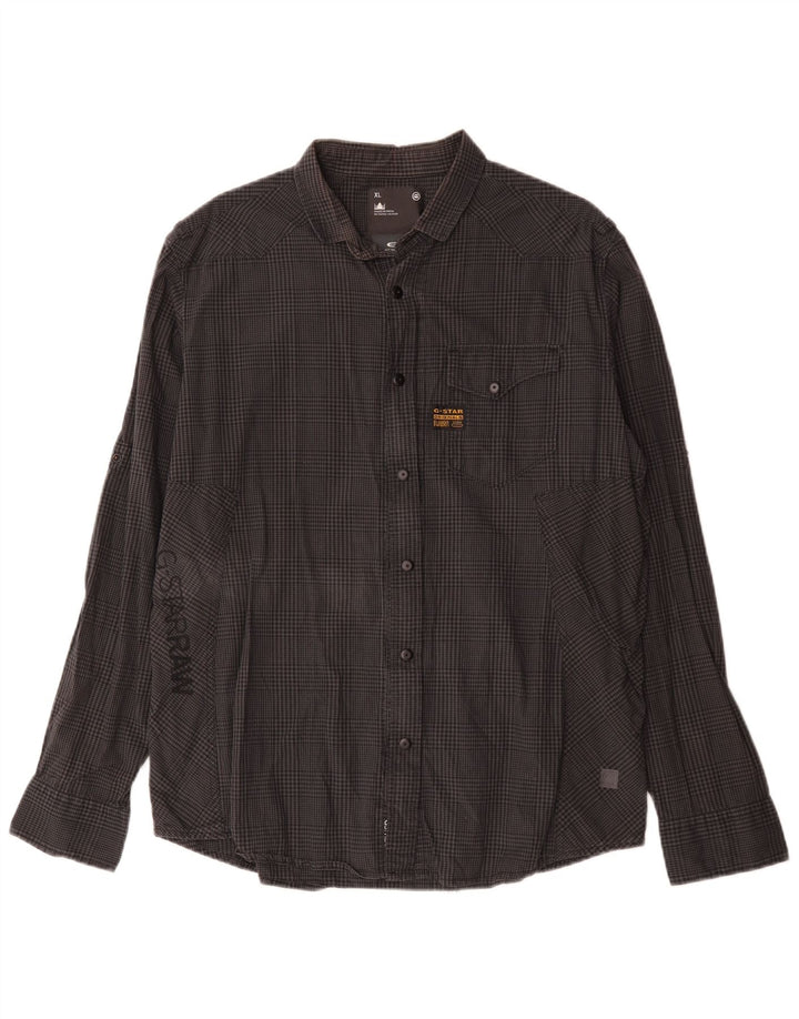 G-Star Herren-Grafikhemd XL aus grauer Gingham-Baumwolle