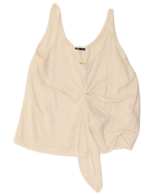 Zara Womens Sleeveless Crop Top UK 12 Medium Off White Viscose