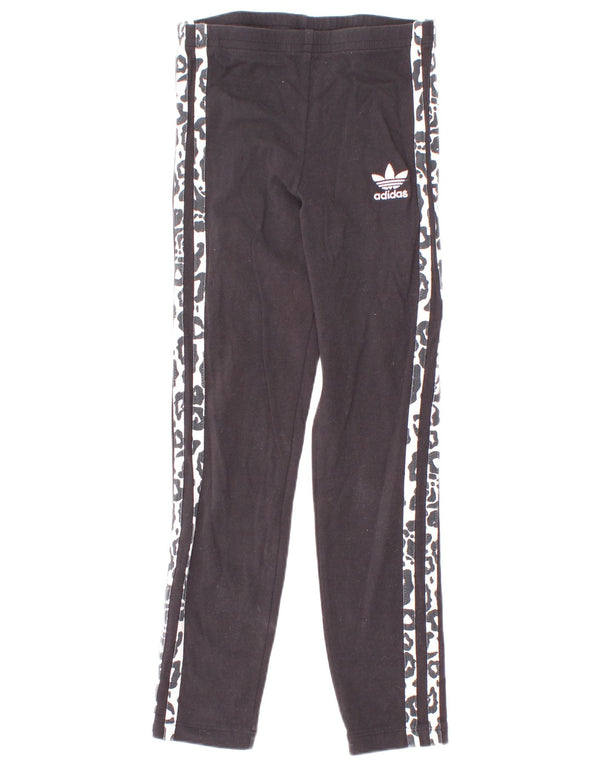 Adidas Leggings für Mädchen, 6–7 Jahre, schwarze Baumwolle mit Animal-Print