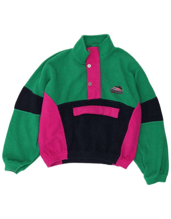 Gazelle Damen-Fleecepullover mit Knopfkragen, UK 22 2XL, grüner Farbblock