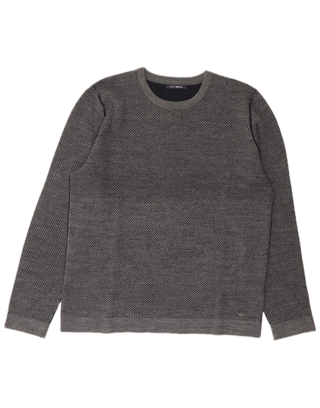 Gas Herren-Pullover mit Rundhalsausschnitt, XL, grau gesprenkelte Wolle