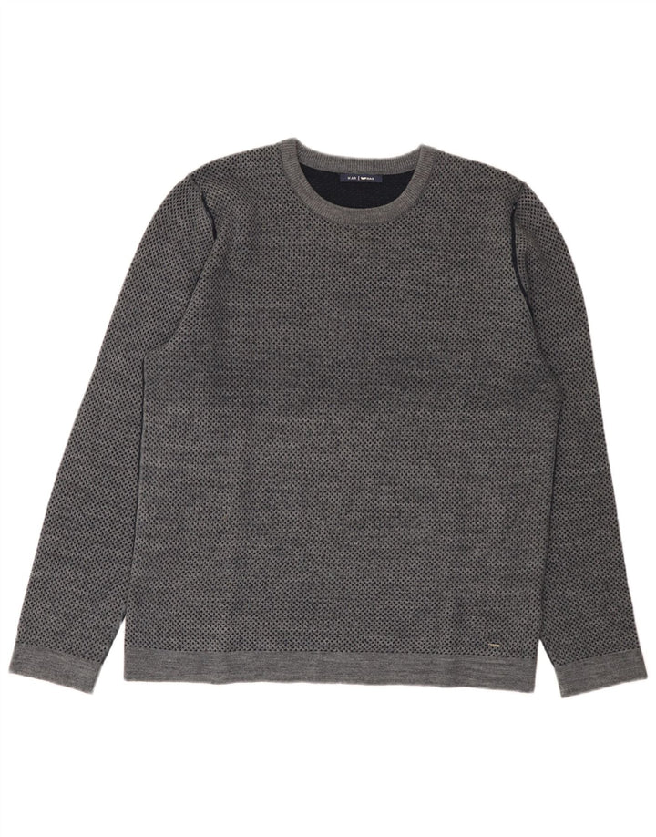 Gas Herren-Pullover mit Rundhalsausschnitt, XL, grau gesprenkelte Wolle